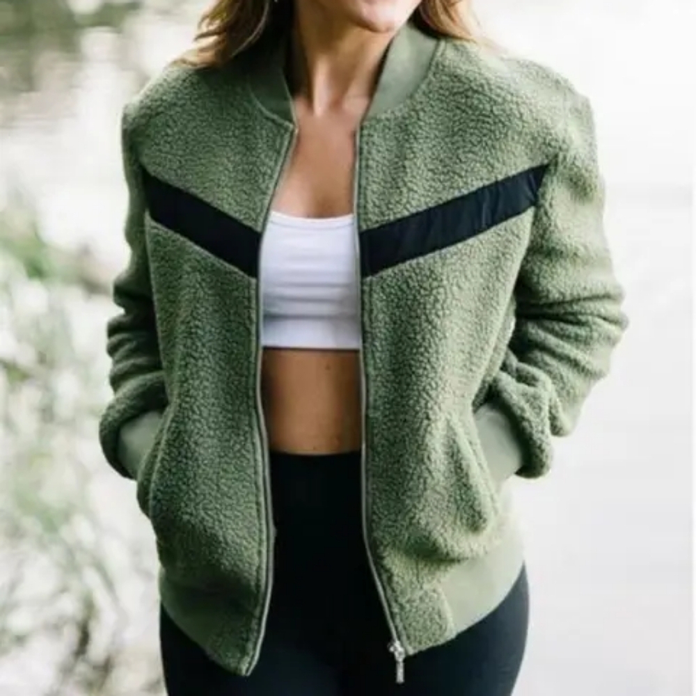 Zyia Active Green Flying V Fleece Sherpa Full Zip Bomber Jacket 4X